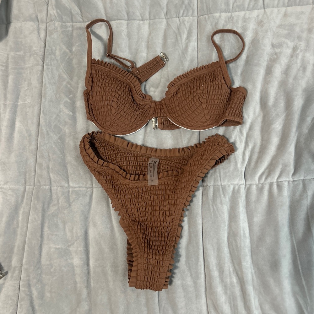 NEW SHEIN Ruffle Brown Bikini Set